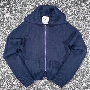 🧥 Navy blue Abercrombie & Fitch ribbed knit zip-up cardigan Size XS